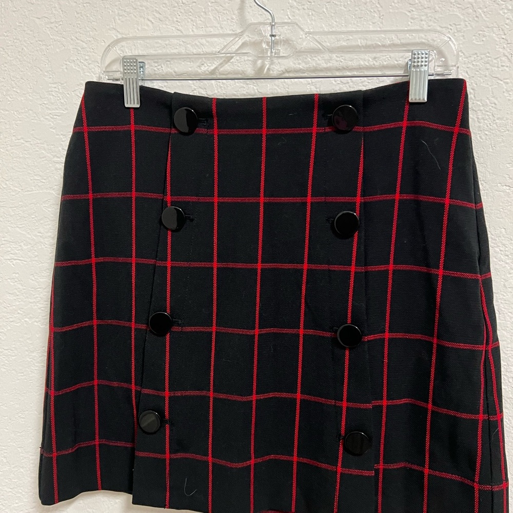 LOFT dark navy blue and Red Checkered Mini Skirt